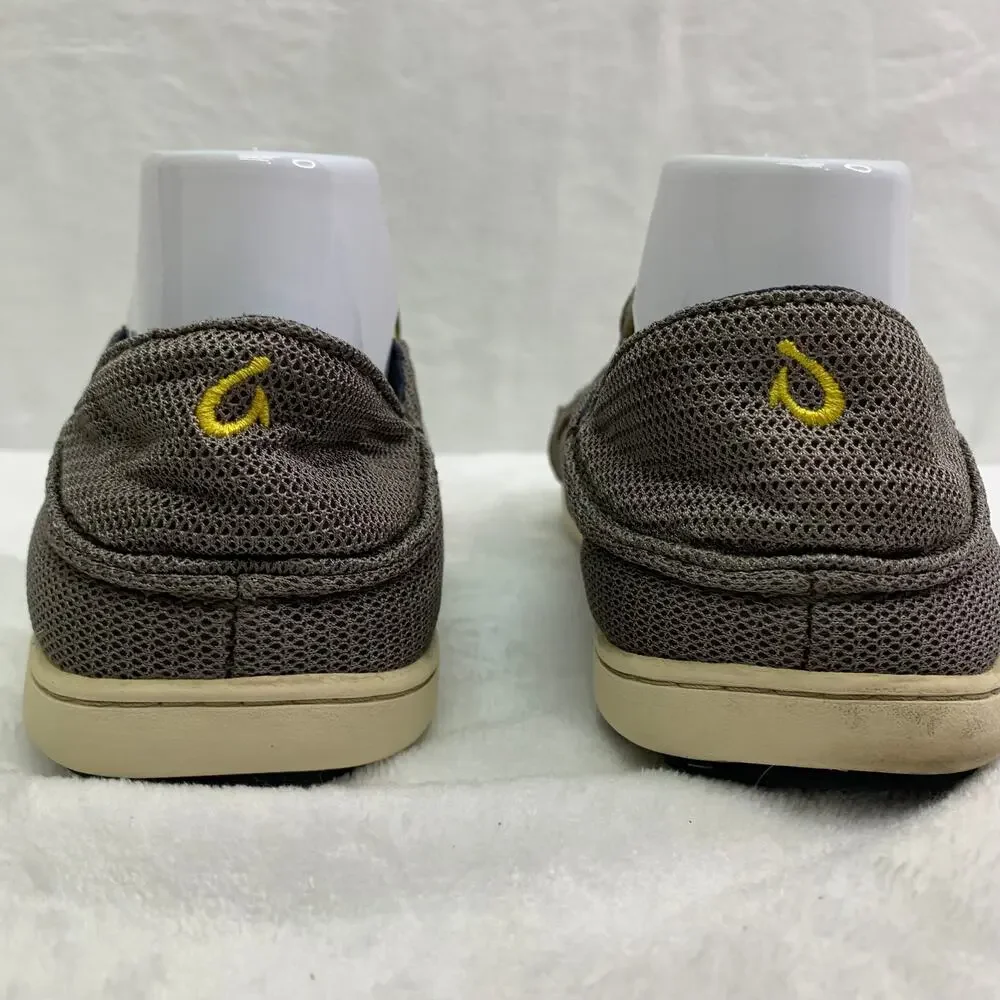 OluKai Mens 8.5 Nohea Mesh Sneakers Lace Up Slip On Comfort Shoes Gray Yellow